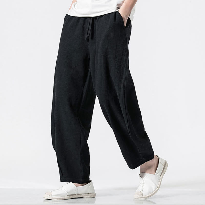 Buddha Stones Pantalon en coton pour homme, longueur cheville, taille élastique avec cordon de serrage et poches - image 15