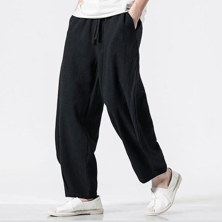 Buddha Stones Pantalon en coton pour homme, longueur cheville, taille élastique avec cordon de serrage et poches - image 15