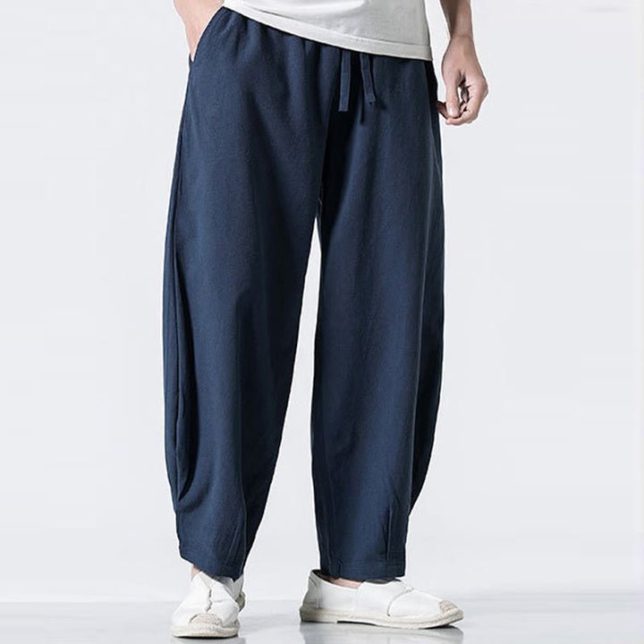 Buddha Stones Pantalon en coton pour homme, longueur cheville, taille élastique avec cordon de serrage et poches - image 25