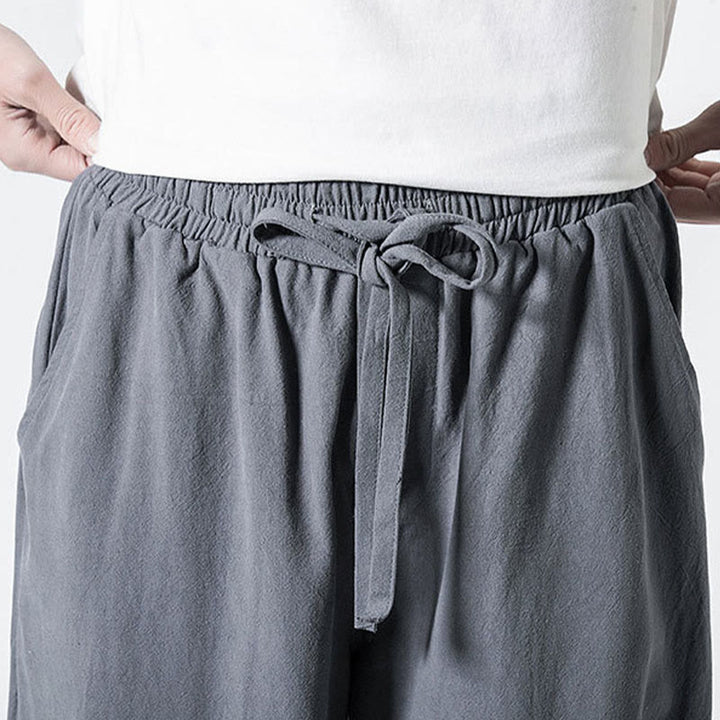 Buddha Stones Pantalon en coton pour homme, longueur cheville, taille élastique avec cordon de serrage et poches - image 8