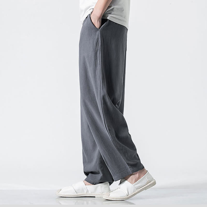 Buddha Stones Pantalon en coton pour homme, longueur cheville, taille élastique avec cordon de serrage et poches - image 6
