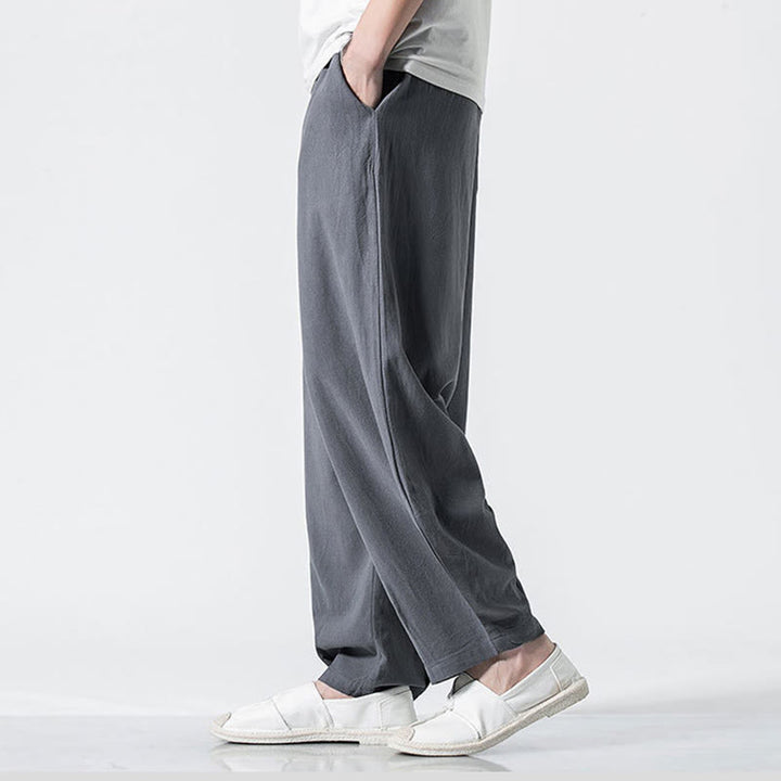 Buddha Stones Pantalon en coton pour homme, longueur cheville, taille élastique avec cordon de serrage et poches - image 6