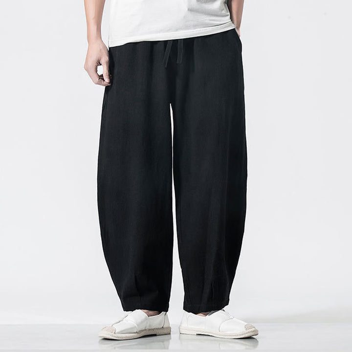 Buddha Stones Pantalon en coton pour homme, longueur cheville, taille élastique avec cordon de serrage et poches - image 14