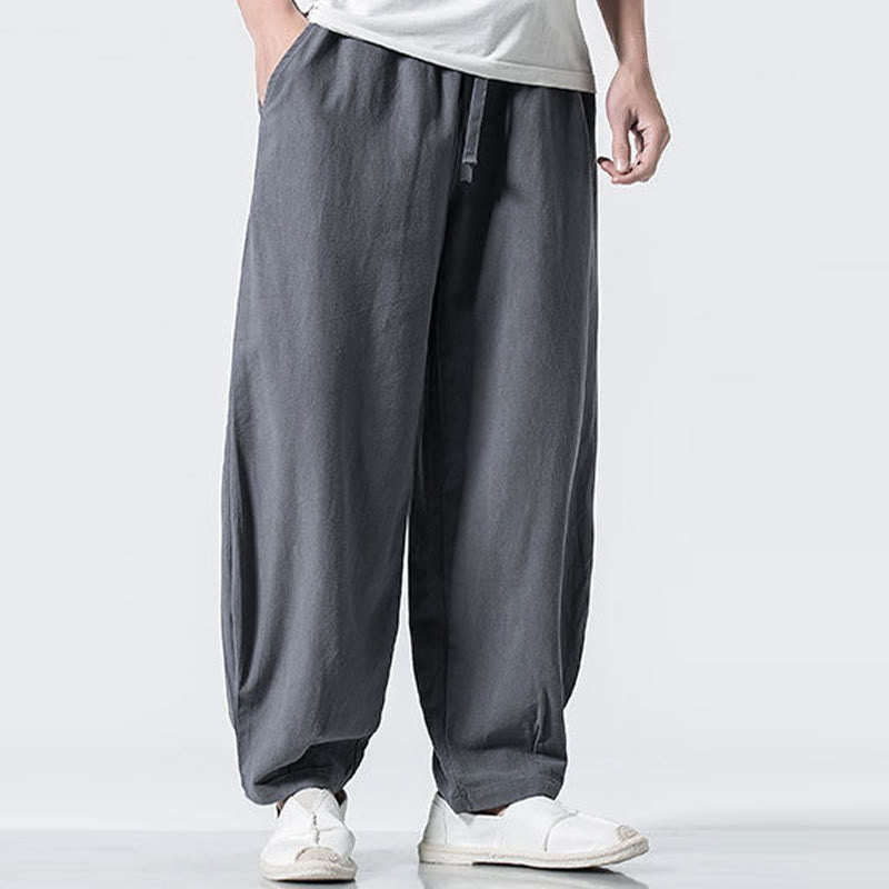 Buddha Stones Pantalon en coton pour homme, longueur cheville, taille élastique avec cordon de serrage et poches - image 5
