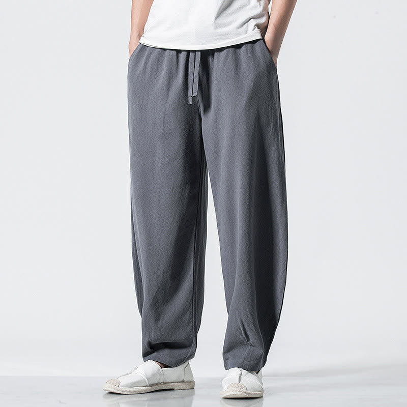 Buddha Stones Pantalon en coton pour homme, longueur cheville, taille élastique avec cordon de serrage et poches - image 4