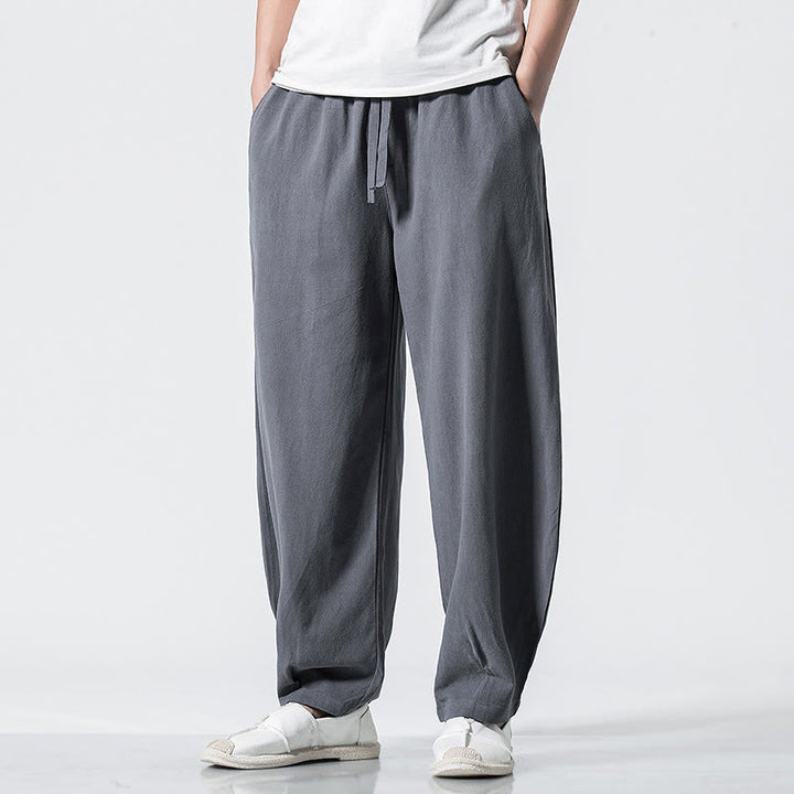 Buddha Stones Pantalon en coton pour homme, longueur cheville, taille élastique avec cordon de serrage et poches - image 4