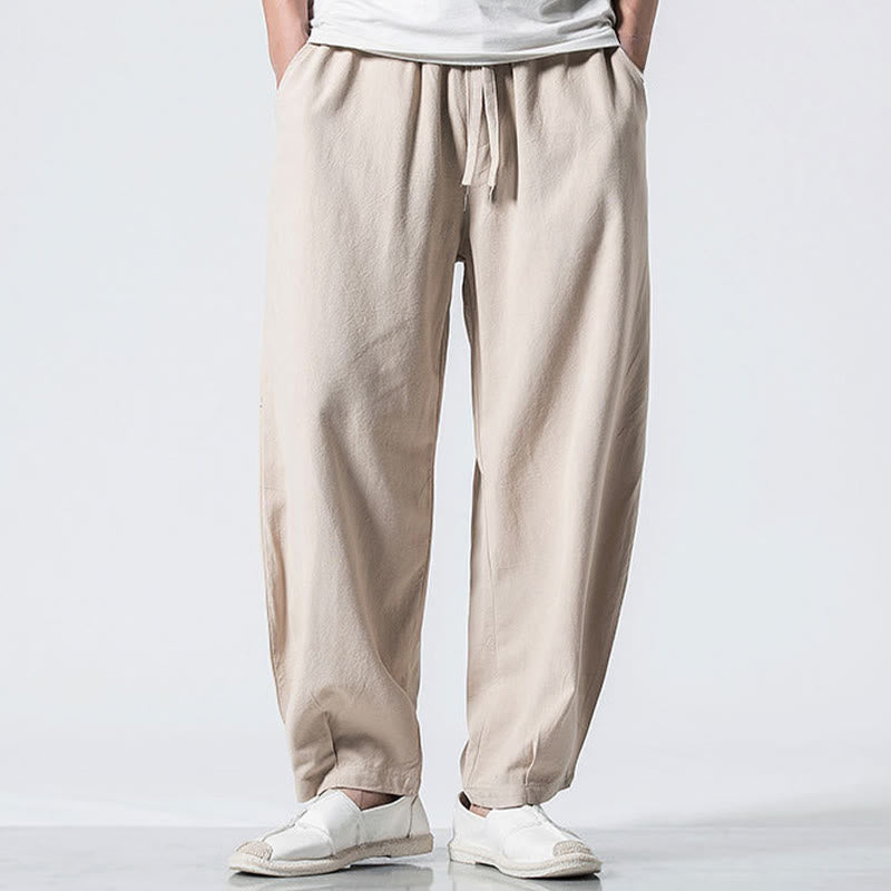 Buddha Stones Pantalon en coton pour homme, longueur cheville, taille élastique avec cordon de serrage et poches - Blanc antique - US/UK/AU46，EU56 (5XL) - image 18