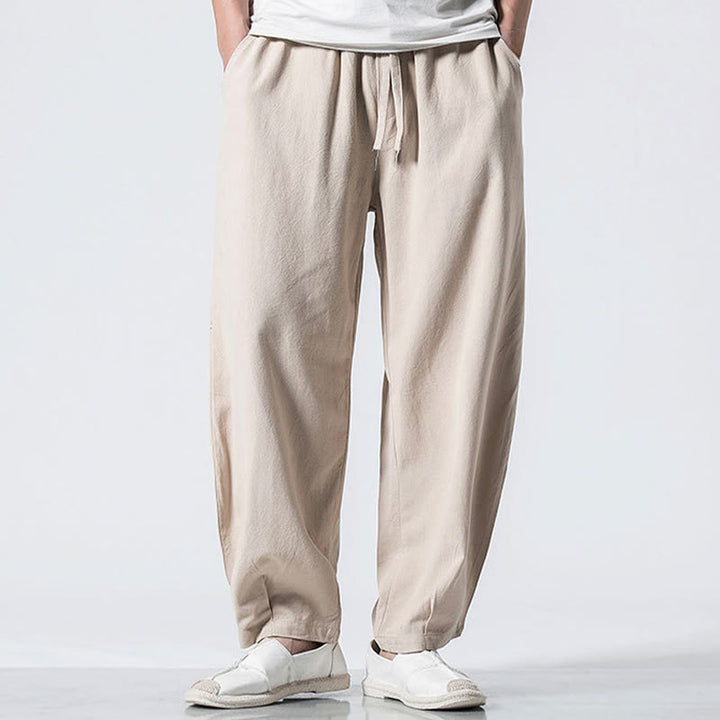 Buddha Stones Pantalon en coton pour homme, longueur cheville, taille élastique avec cordon de serrage et poches - Blanc antique - US/UK/AU46，EU56 (5XL) - image 18