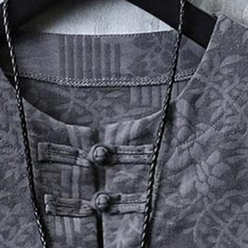 Buddha Stones Chemise homme en coton à manches courtes et boutons brandebourg, motif floral d'été - image 6