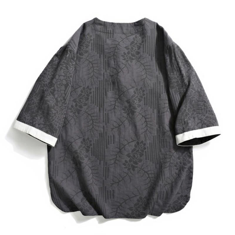 Buddha Stones Chemise homme en coton à manches courtes et boutons brandebourg, motif floral d'été - image 4