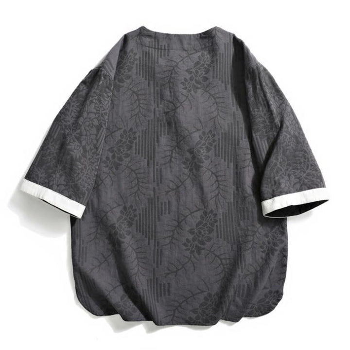 Buddha Stones Chemise homme en coton à manches courtes et boutons brandebourg, motif floral d'été - image 4