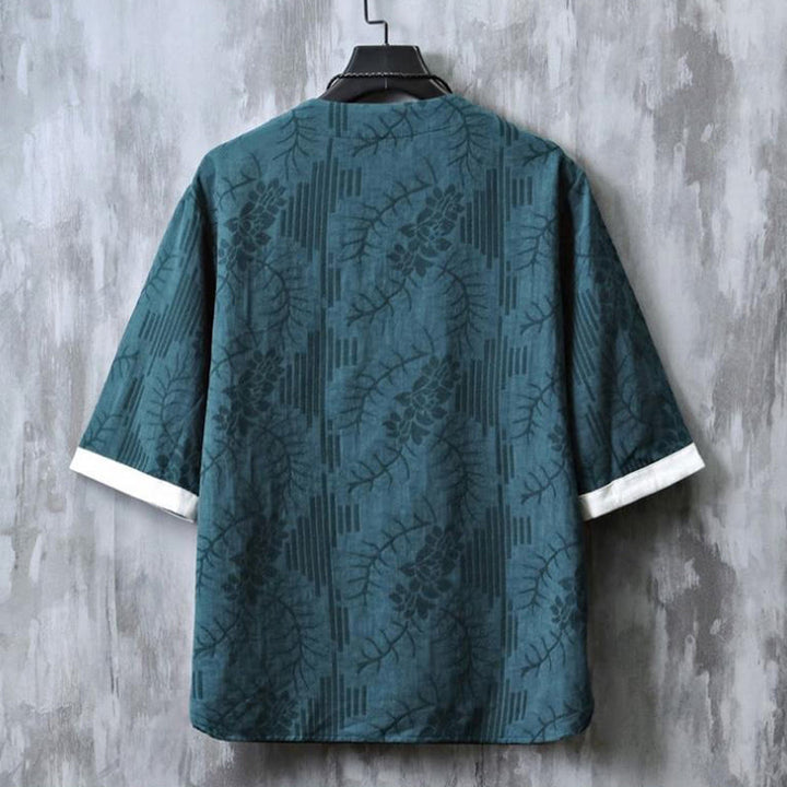 Buddha Stones Chemise homme en coton à manches courtes et boutons brandebourg, motif floral d'été - image 1