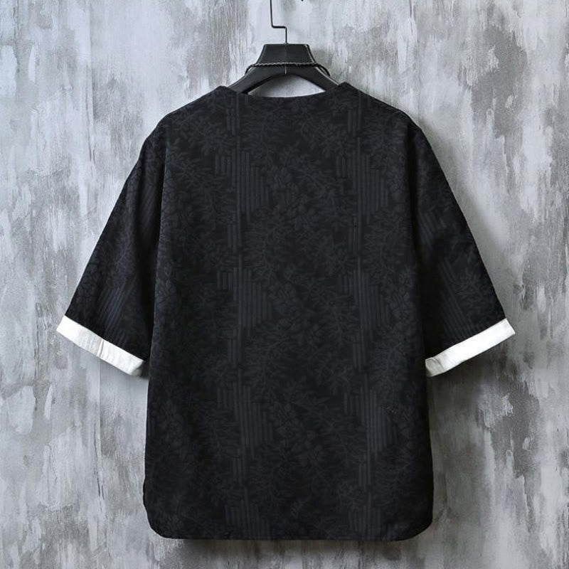 Buddha Stones Chemise homme en coton à manches courtes et boutons brandebourg, motif floral d'été - image 11
