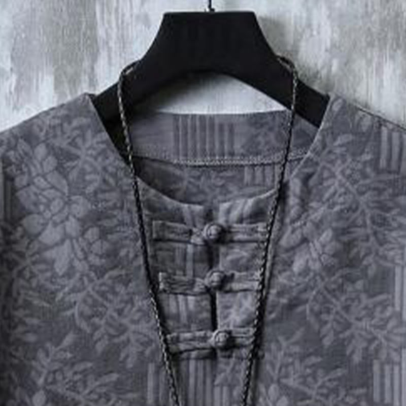Buddha Stones Chemise homme en coton à manches courtes et boutons brandebourg, motif floral d'été - image 5