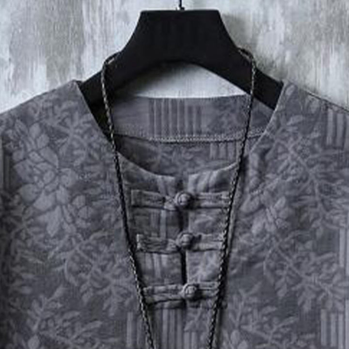 Buddha Stones Chemise homme en coton à manches courtes et boutons brandebourg, motif floral d'été - image 5