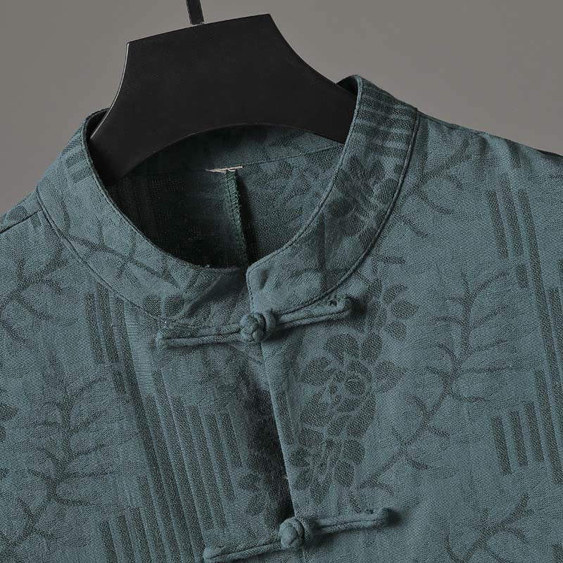 Buddha Stones Chemise d'été pour homme en coton à manches courtes et boutons brandebourg, motif floral - image 6
