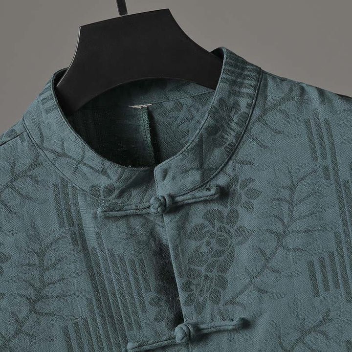Buddha Stones Chemise d'été pour homme en coton à manches courtes et boutons brandebourg, motif floral - image 6