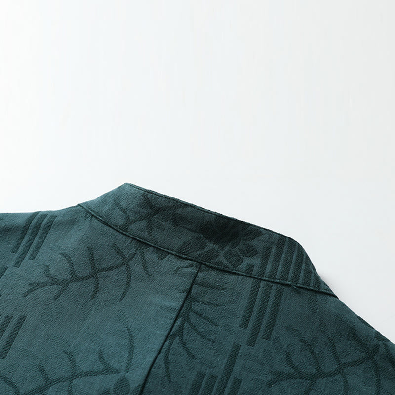 Buddha Stones Chemise d'été pour homme en coton à manches courtes et boutons brandebourg, motif floral - image 10