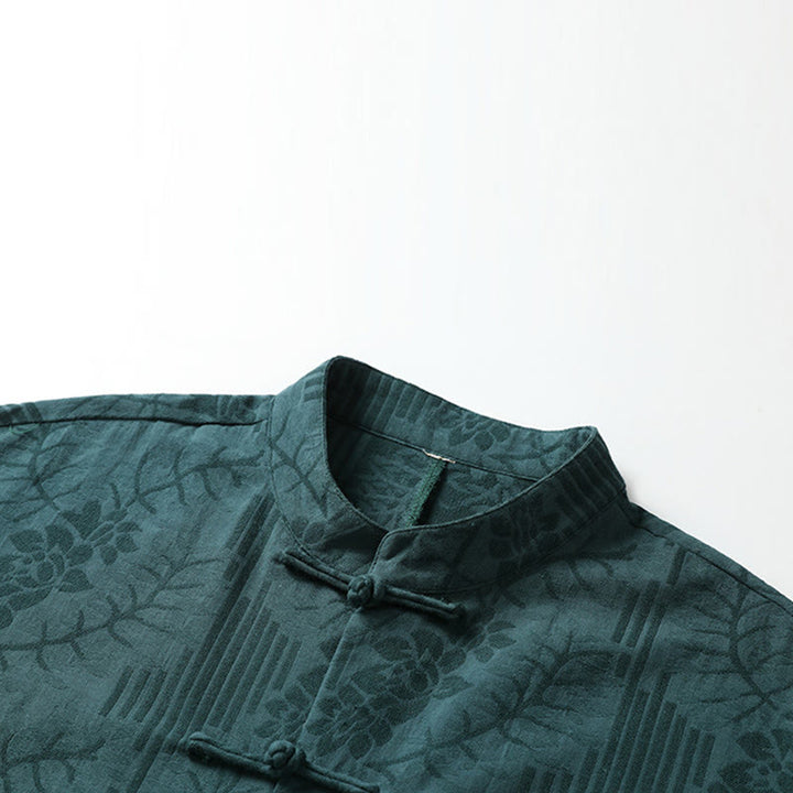 Buddha Stones Chemise d'été pour homme en coton à manches courtes et boutons brandebourg, motif floral - image 7