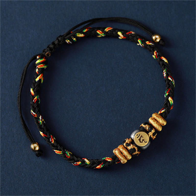 Bracelet en corde tressée en argent avec Buddha Stones et signe du zodiaque chinois - Coq (Taille du bracelet : 18-28 cm) - image 18