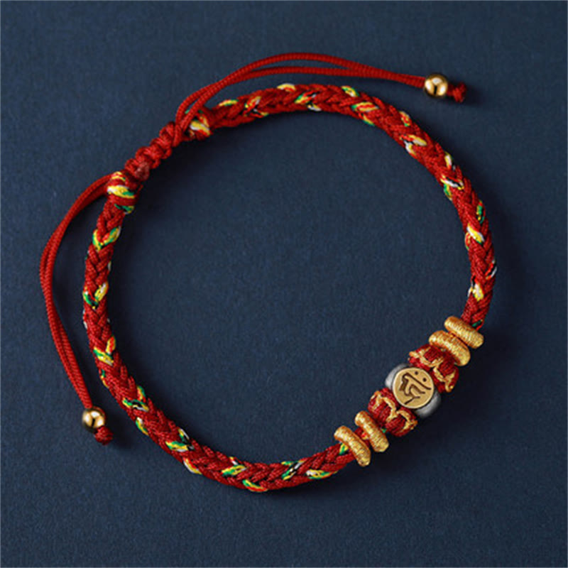 Bracelet en corde tressée en argent avec Buddha Stones et signe du zodiaque chinois - Bracelet pour chien/cochon (taille 18-28 cm) - image 19