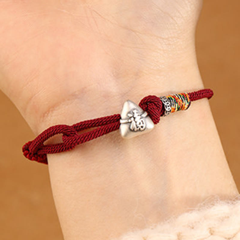 Buddha Stones Bracelet porte-bonheur Zongzi en argent sterling 999, représentant le personnage Fu - image 5