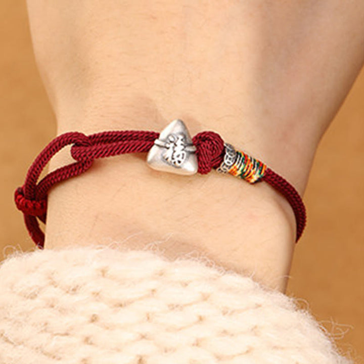 Buddha Stones Bracelet porte-bonheur Zongzi en argent sterling 999, représentant le personnage Fu - image 3