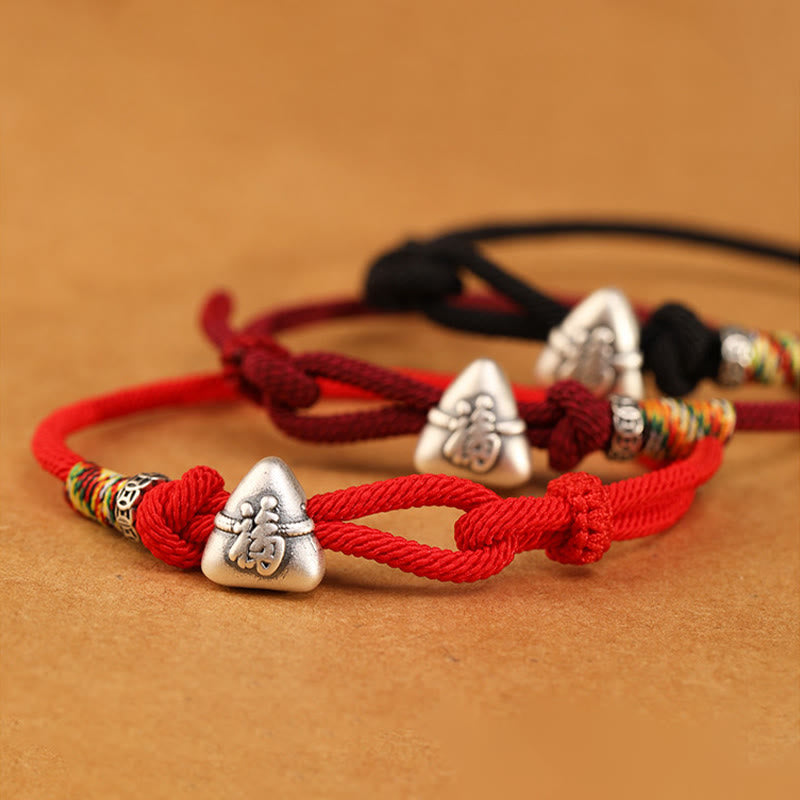 Buddha Stones Bracelet porte-bonheur Zongzi en argent sterling 999, représentant le personnage Fu - image 16