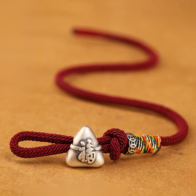 Buddha Stones Bracelet porte-bonheur Zongzi en argent sterling 999, représentant le personnage Fu - image 2