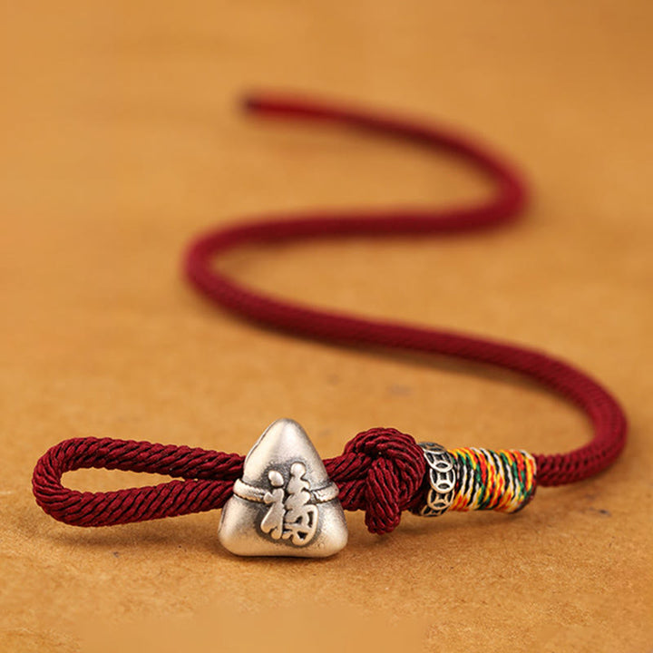 Buddha Stones Bracelet porte-bonheur Zongzi en argent sterling 999, représentant le personnage Fu - image 2