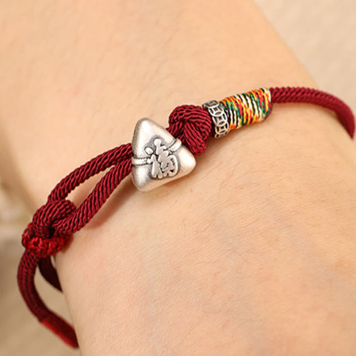 Buddha Stones Bracelet porte-bonheur Zongzi en argent sterling 999, représentant le personnage Fu - image 4