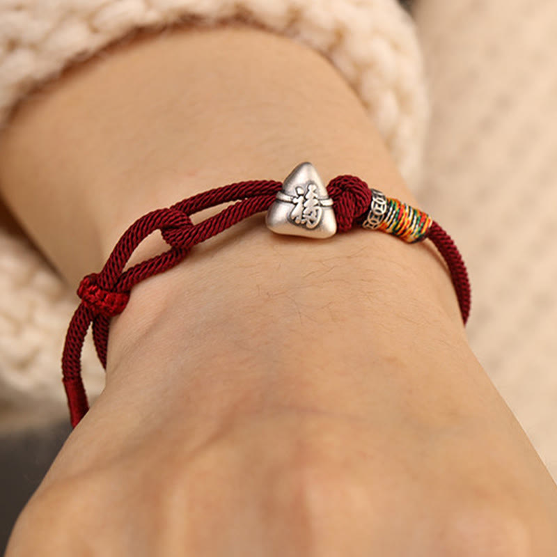 Buddha Stones Bracelet porte-bonheur Zongzi en argent sterling 999, représentant le personnage Fu - image 11