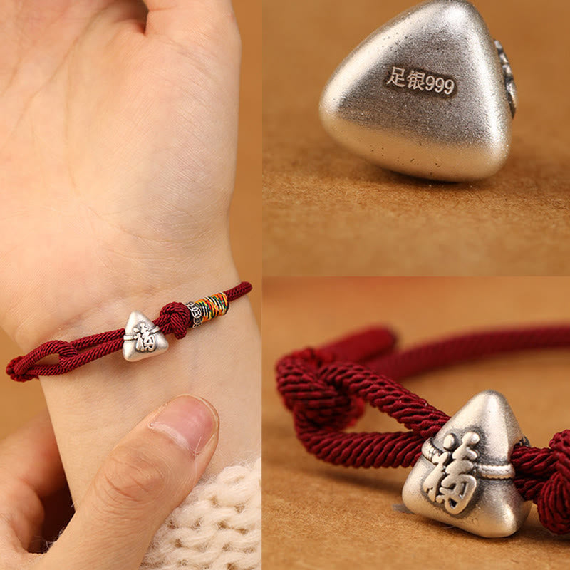 Buddha Stones Bracelet porte-bonheur Zongzi en argent sterling 999, représentant le personnage Fu - image 12