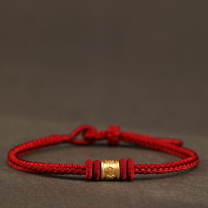 Buddha Stones Bracelet de protection et de chance Om Mani Padme Hum en or 999 fait main au Tibet - Rouge - 18 cm - image 0