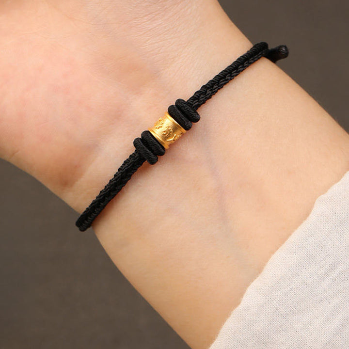 Buddha Stones Bracelet de protection et de chance Om Mani Padme Hum en or 999 fait main au Tibet - Noir - 18 cm - image 10