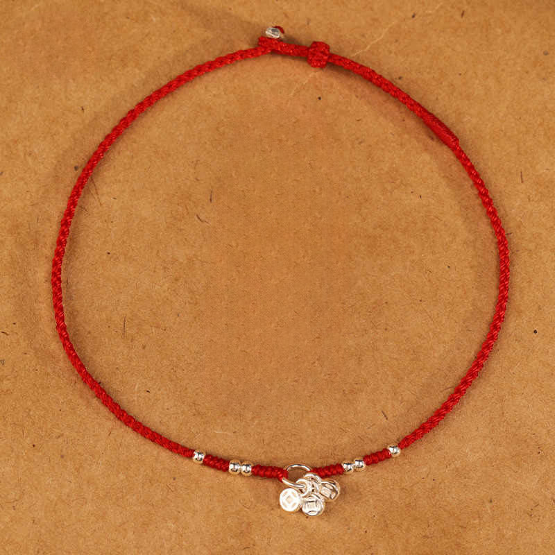 Buddha Stones Bracelet de cheville ultra-fin en argent sterling 925 et cuivre, fabriqué à la main, alliant protection et résistance. - Bracelet rouge (tour de poignet 14-18 cm) - image 7