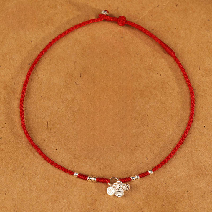 Buddha Stones Bracelet de cheville ultra-fin en argent sterling 925 et cuivre, fabriqué à la main, alliant protection et résistance. - Bracelet rouge (tour de poignet 14-18 cm) - image 7