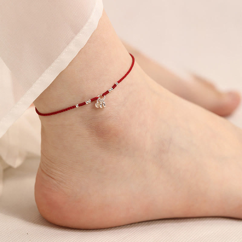 Buddha Stones Bracelet de cheville ultra-fin en argent sterling 925 et cuivre, fabriqué à la main, alliant protection et résistance. - Bracelet de cheville rouge foncé (tour de cheville 19-23 cm) - image 4