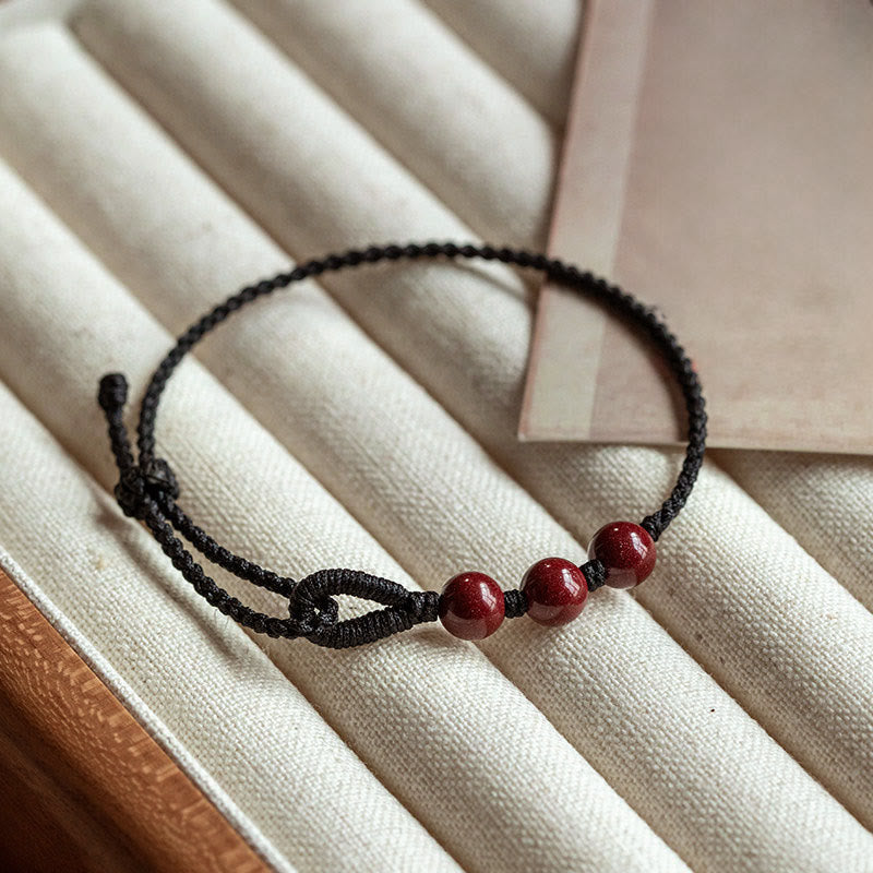 Buddha Stones Bracelet en corde tressée avec perles de cinabre faites à la main, symbole de calme et de bénédiction - Cordon noir (tour de poignet 16-18 cm) - image 9