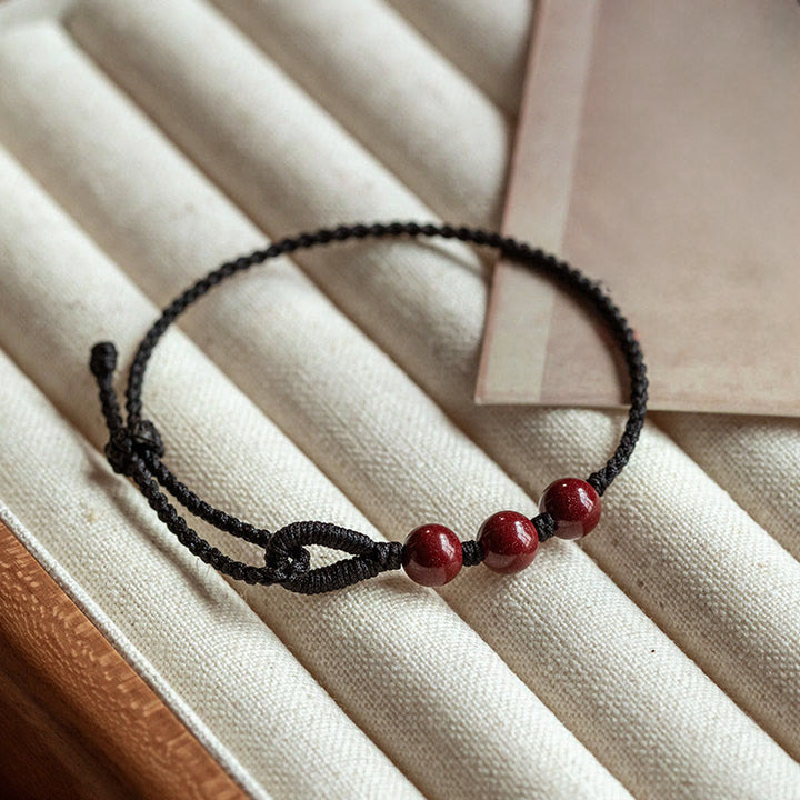 Buddha Stones Bracelet en corde tressée avec perles de cinabre faites à la main, symbole de calme et de bénédiction - Cordon noir (tour de poignet 16-18 cm) - image 9
