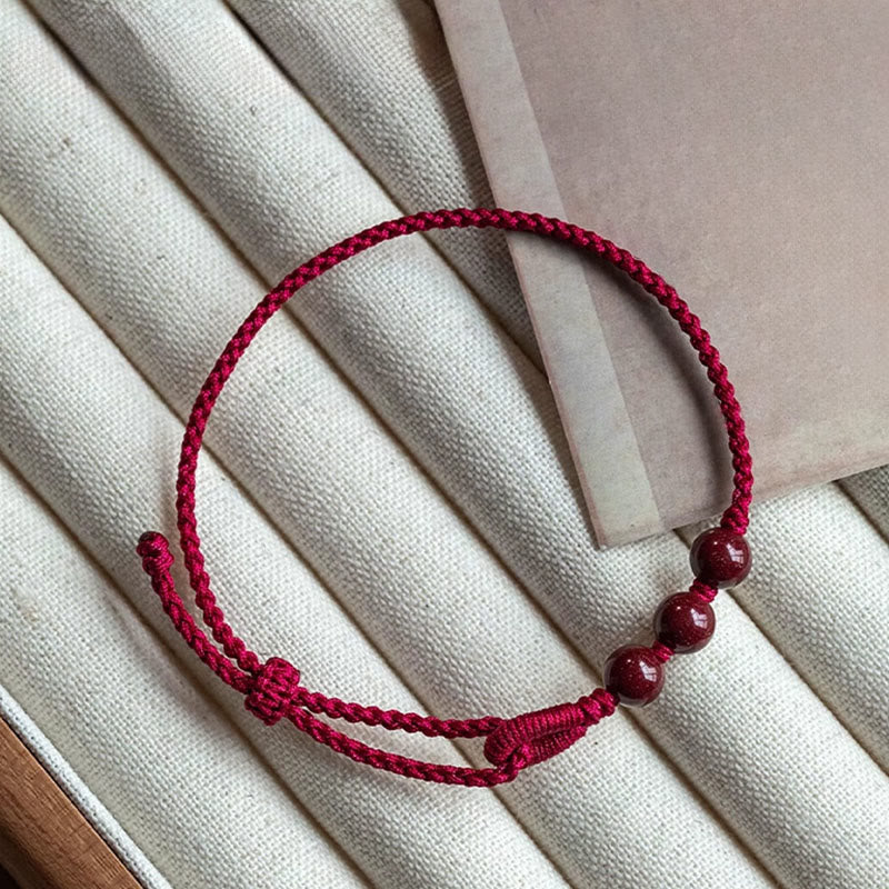 Buddha Stones Bracelet en corde tressée avec perles de cinabre faites à la main, symbole de calme et de bénédiction - image 1