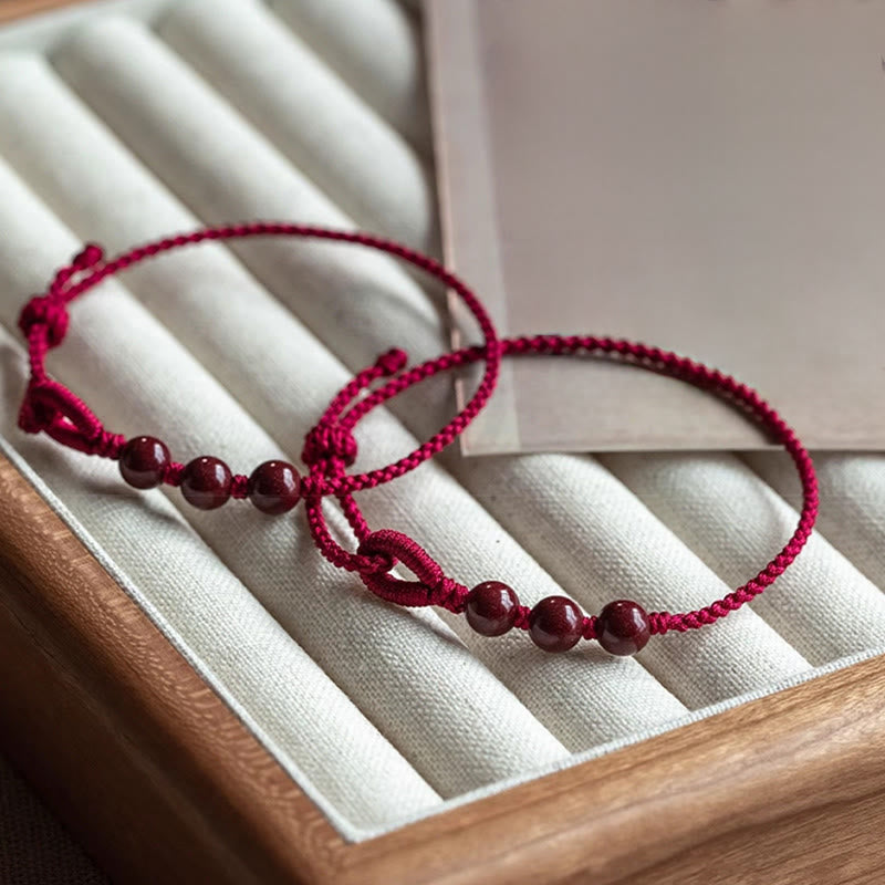 Buddha Stones Bracelet en corde tressée avec perles de cinabre faites à la main, symbole de calme et de bénédiction - image 4