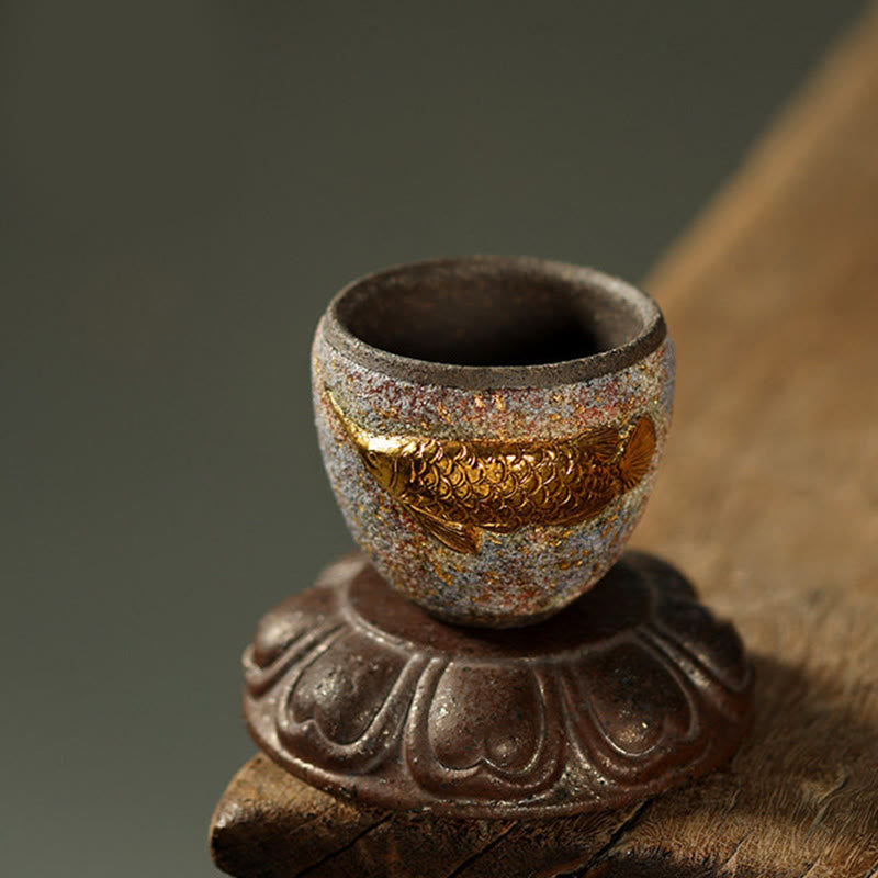 Buddha Stones Tasse à thé en céramique avec poisson koi arowana doré - image 7