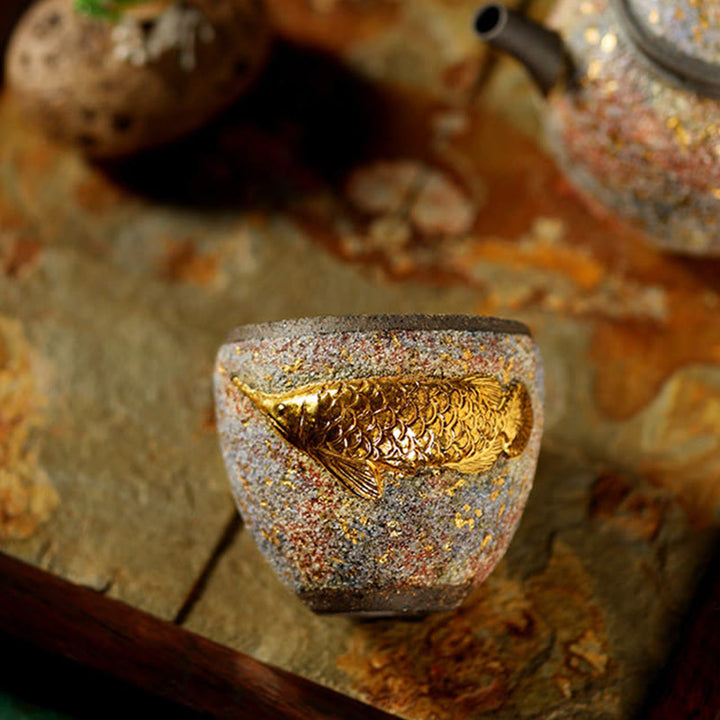 Buddha Stones Tasse à thé en céramique avec poisson koi arowana doré - image 8