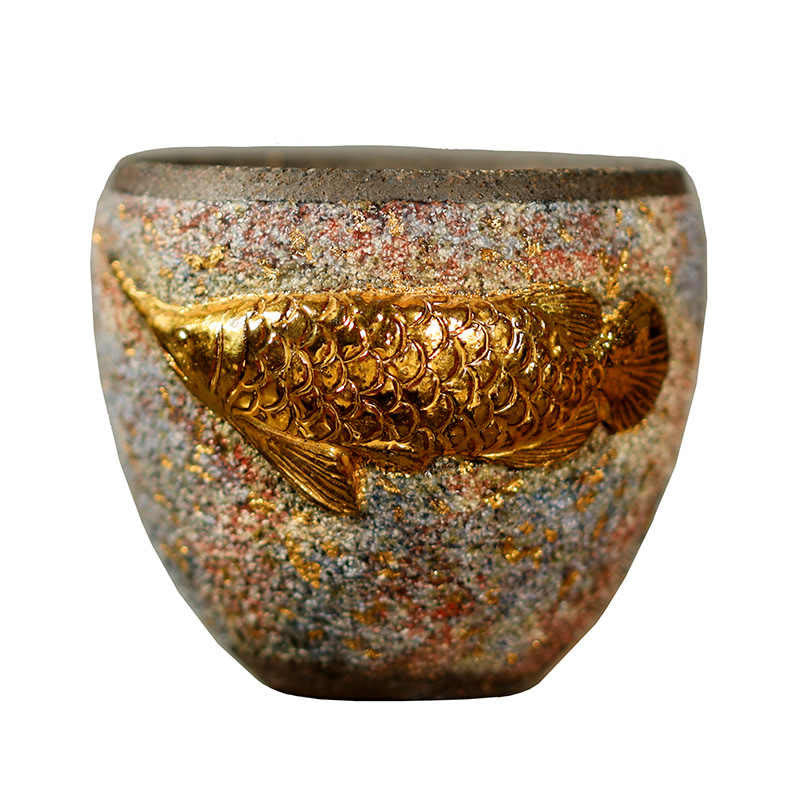 Buddha Stones Tasse à thé en céramique avec poisson koi arowana doré - image 9