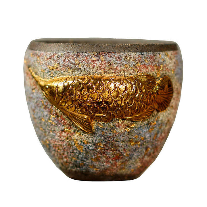 Buddha Stones Tasse à thé en céramique avec poisson koi arowana doré - image 9