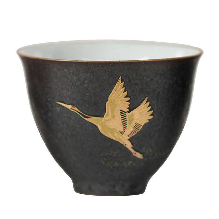 Buddha Stones Petite tasse à thé en céramique peinte à la main, motif grue dorée, 40 ml - image 4