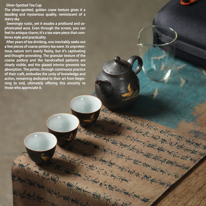 Buddha Stones Petite tasse à thé en céramique peinte à la main, motif grue dorée, 40 ml - image 12