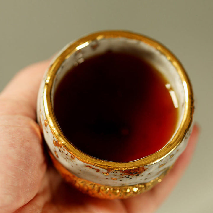 Buddha Stones Tasse à thé en céramique artisanale en forme de carpe koi arowana dorée, tasse à thé Kung Fu, théière - image 3