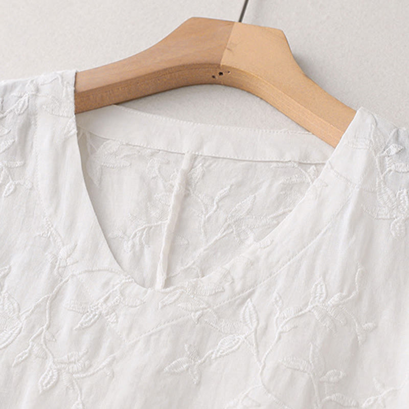 Buddha Stones Chemise en coton à manches longues et col en V pour femme, motif feuilles, idéale pour le printemps - image 11